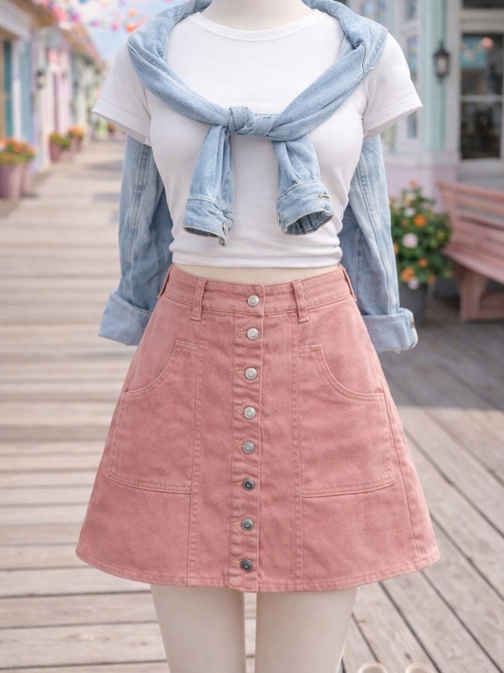 Alter'd State Pink Button Front Mini Skirt Small